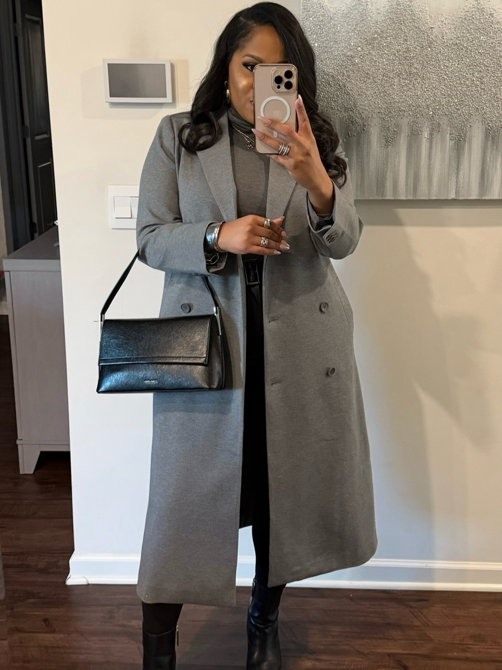Calvin Klein Black Leather Shoulder Bag with Top Handle - Picture 7 of 7